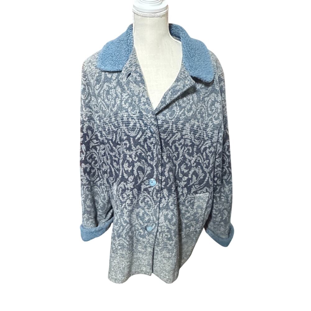 Vintage Mulberry Street Wool Coat Jacket Womens L Blue Tapestry button pockets